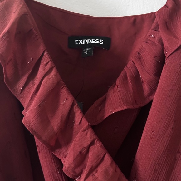 Express Ruffle Faux Wrap Terracotta Top - Picture 3 of 3